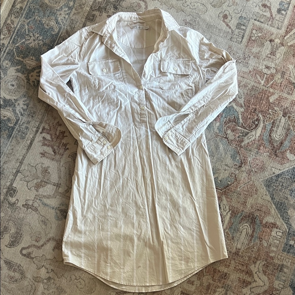 Cream Stripe Longline Button-Front Women’s Dress